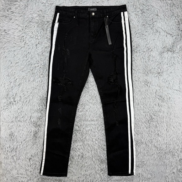 AMIRI Jeans Men's 36.5x32 Black w/White Stripes NWT Goth Grunge Steampunk‎ Rave - Picture 1 of 12